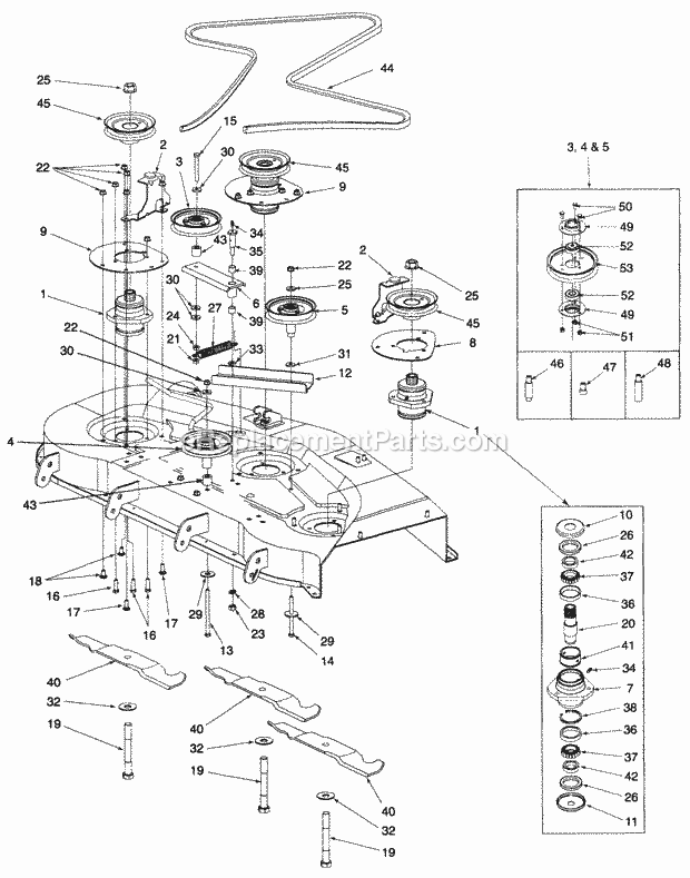 54" Deck Drive And Spindle Assembly Diagram and Parts List for Z54L 53AC365K100 Cub Cadet Lawn Mower
